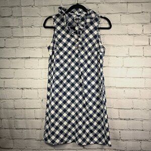 WOMENS MUD PIE NAVY WHITE PLAID SLEEVELESS SHIFT DRESS RUFFLED COLLAR SIZE SMALL